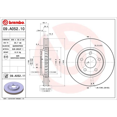 Front Premium Rotor by BREMBO - 09.A052.11 (1 Qty) pa1