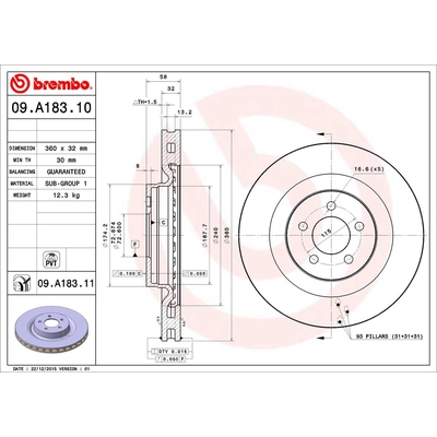 Front Premium Rotor by BREMBO - 09.A183.11 (1 Qty) pa3