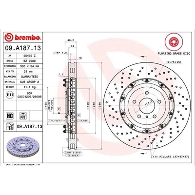 Front Premium Rotor by BREMBO - 09.A187.13 (1 Qty) pa4