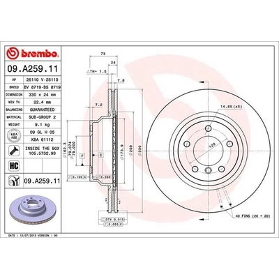 Front Premium Rotor by BREMBO - 09.A259.11 (1 Qty) pa5