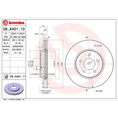 Front Premium Rotor by BREMBO - 09.A401.11 pa1