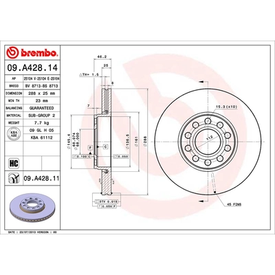 Front Premium Rotor by BREMBO - 09.A428.11 (1 Qty) pa1