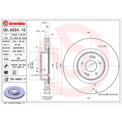 Front Premium Rotor by BREMBO - 09.A554.11 (1 Qty) pa1