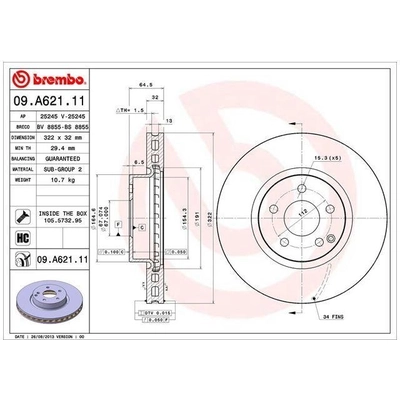 Front Premium Rotor by BREMBO - 09.A621.11 (1 Qty) pa7