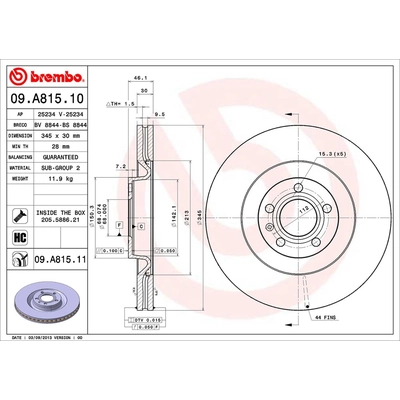 Front Premium Rotor by BREMBO - 09.A815.11 (1 Qty) pa1