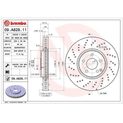 Front Premium Rotor by BREMBO - 09.A828.11 (1 Qty) pa7