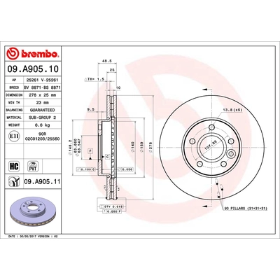 Front Premium Rotor by BREMBO - 09.A905.11 pa1