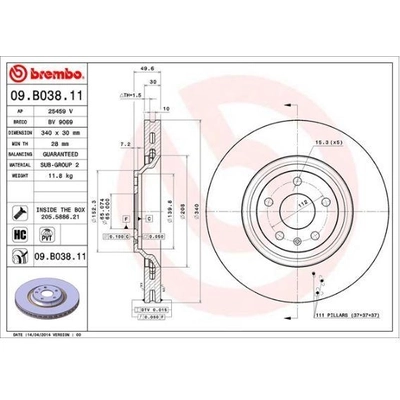 Front Premium Rotor by BREMBO - 09.B038.11 (1 Qty) pa2