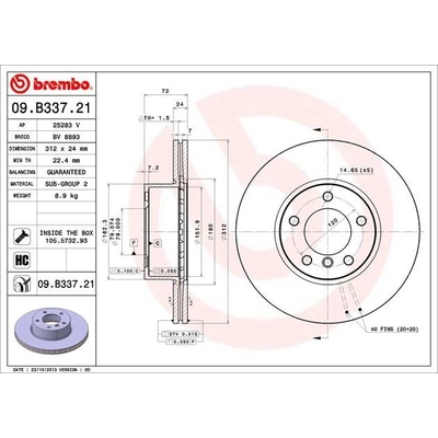 Front Premium Rotor by BREMBO - 09.B337.21 (1 Qty) pa9