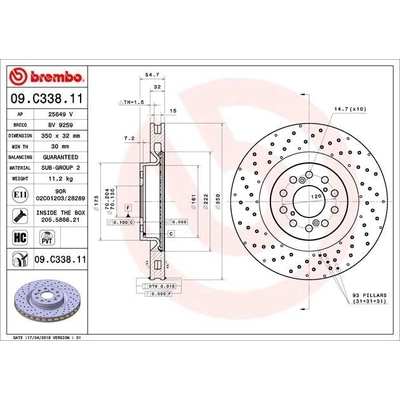 Front Premium Rotor by BREMBO - 09.C338.11 (1 Qty) pa8