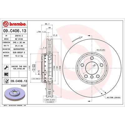 Front Premium Rotor by BREMBO - 09.C406.13 (1 Qty) pa1