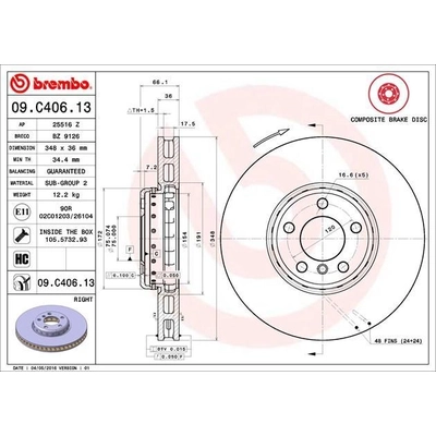 Front Premium Rotor by BREMBO - 09.C406.13 (1 Qty) pa5