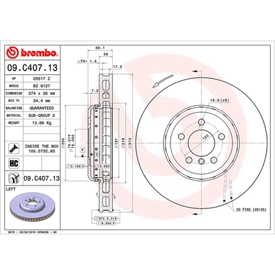 Front Premium Rotor by BREMBO - 09.C407.13 (1 Qty) pa2