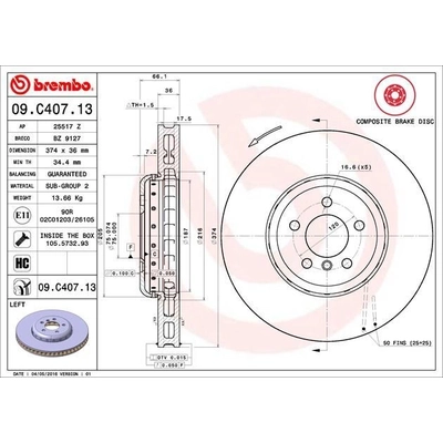 Front Premium Rotor by BREMBO - 09.C407.13 (1 Qty) pa8