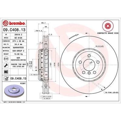 Front Premium Rotor by BREMBO - 09.C408.13 (1 Qty) pa7