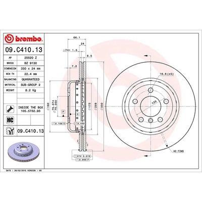 Front Premium Rotor by BREMBO - 09.C410.13 (1 Qty) pa1