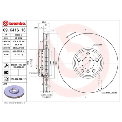 Front Premium Rotor by BREMBO - 09.C416.13 (1 Qty) pa1