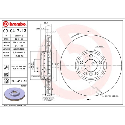 Front Premium Rotor by BREMBO - 09.C417.13 (1 Qty) pa2