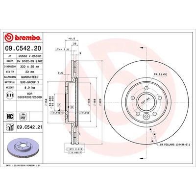 Front Premium Rotor by BREMBO - 09.C542.21 (1 Qty) pa2