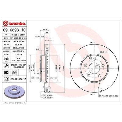 Front Premium Rotor by BREMBO - 09.C893.11 pa3