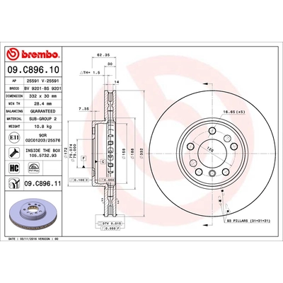 Front Premium Rotor by BREMBO - 09.C896.11 pa1