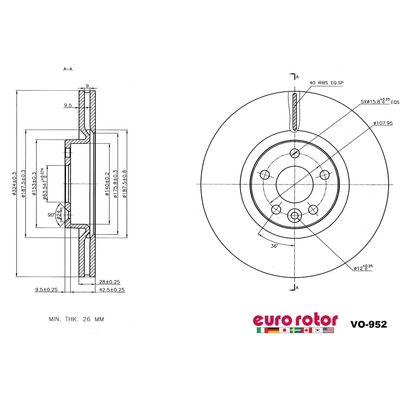 Front Premium Rotor by EUROROTOR - VO952 pa5