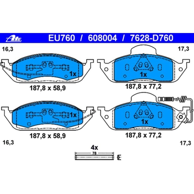 Front Semi Metallic Pads by ATE - 608004 pa2