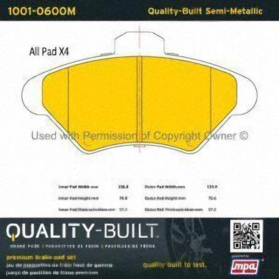 Front Semi Metallic Pads by QUALITY-BUILT - 1001-0600M pa5