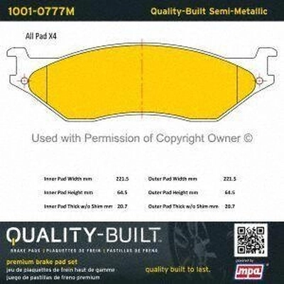 Front Semi Metallic Pads by QUALITY-BUILT - 1001-0777M pa1