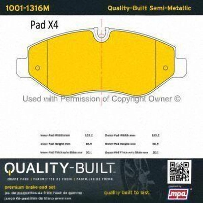 Front Semi Metallic Pads by QUALITY-BUILT - 1001-1316M pa5