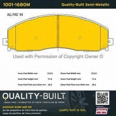 Front Semi Metallic Pads by QUALITY-BUILT - 1001-1680M pa1