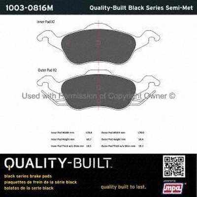 Front Semi Metallic Pads by QUALITY-BUILT - 1003-0816M pa1