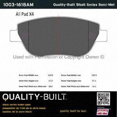 Plaquettes avant semi-métallique by QUALITY-BUILT - 1003-1618AM pa2