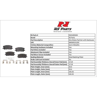 RS PARTS - RSD1005MH - Front Semi Metallic Pads pa3