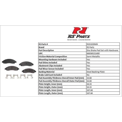 RS PARTS - RSD1039MH - Front Semi Metallic Pads pa3