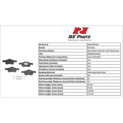 RS PARTS - RSD1047MH - Front Semi Metallic Pads pa3