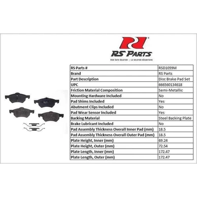 Front Semi Metallic Pads by RS PARTS - RSD1059M pa2