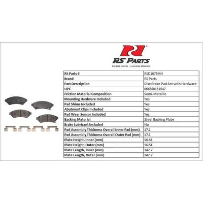 RS PARTS - RSD1075MH - Front Semi Metallic Pads pa4