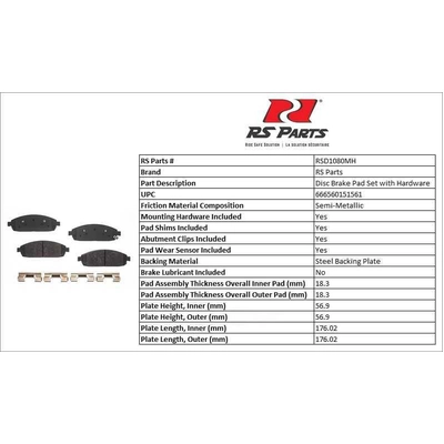 Front Semi Metallic Pads by RS PARTS - RSD1080MH pa2