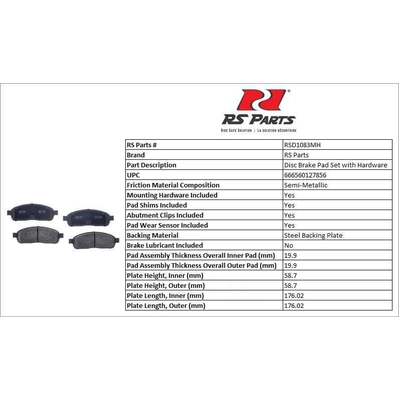 RS PARTS - RSD1083MH - Front Semi Metallic Pads pa4