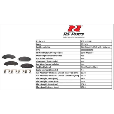 RS PARTS - RSD1092MH - Front Semi Metallic Pads pa2