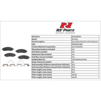 RS PARTS - RSD1094MH - Front Semi Metallic Pads pa2
