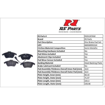 RS PARTS - RSD1107AM - Front Semi Metallic Pads pa3