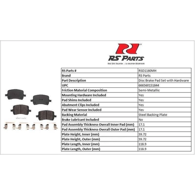 RS PARTS - RSD1160MH - Front Semi Metallic Pads pa3