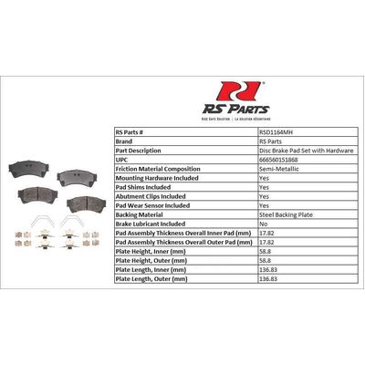 RS PARTS - RSD1164MH - Front Semi Metallic Pads pa3