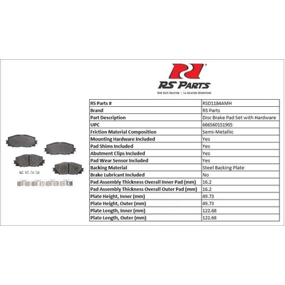 Front Semi Metallic Pads by RS PARTS - RSD1184AMH pa2