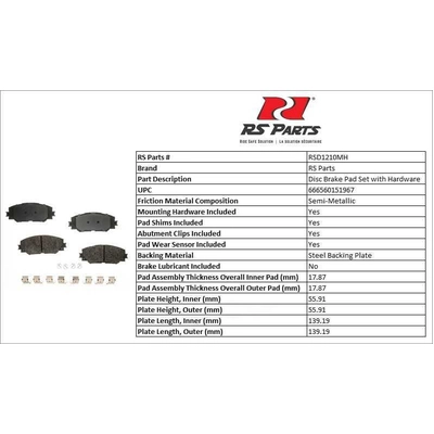 RS PARTS - RSD1210MH - Front Semi Metallic Pads pa2