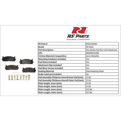 RS PARTS - RSD1222MH - Front Semi Metallic Pads pa2