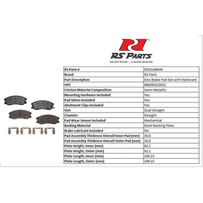 RS PARTS - RSD1264MH - Front Semi Metallic Pads pa3