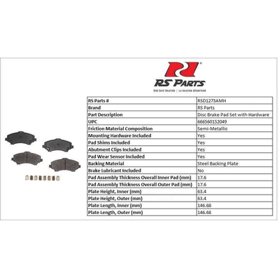 RS PARTS - RSD1273AMH - Front Semi Metallic Pads pa3